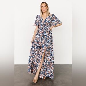 Baltic Born Verona smocked blue floral maxi dress XXL